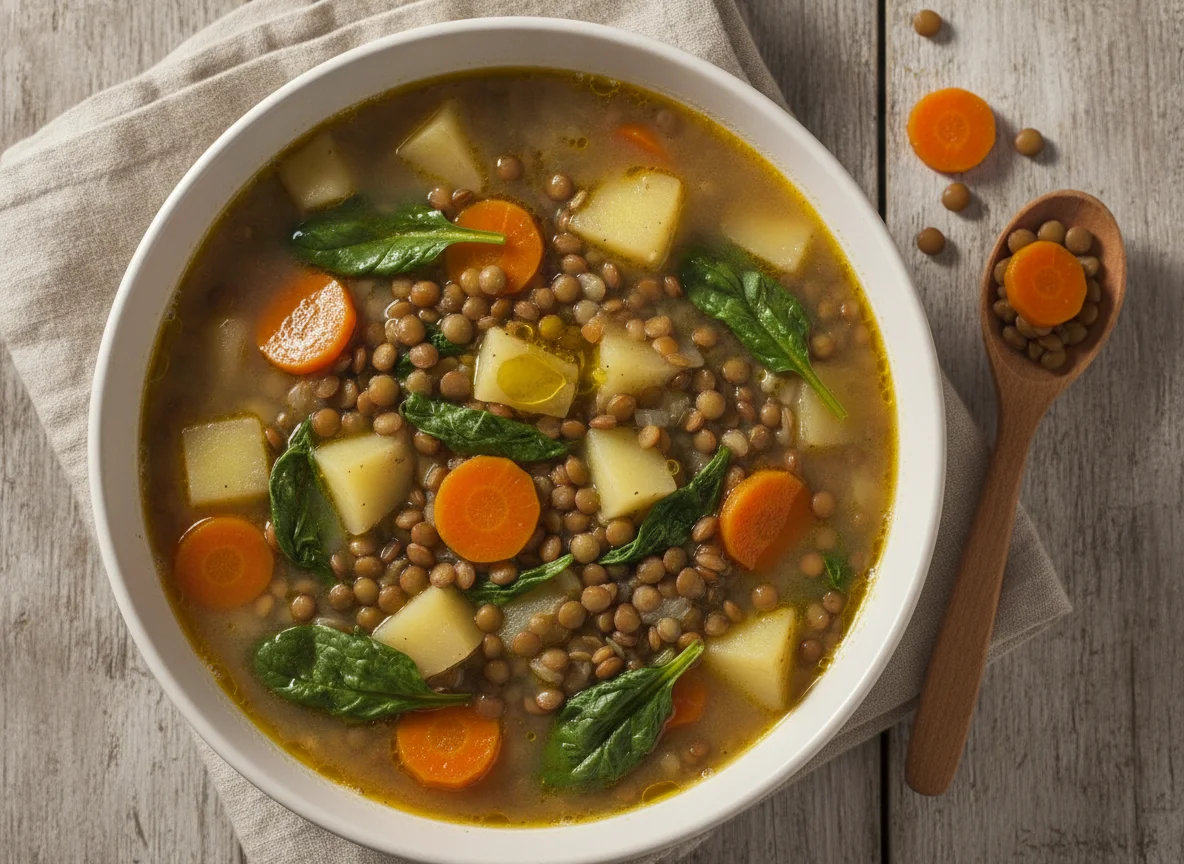 Lentejas con verduras y patatas photo