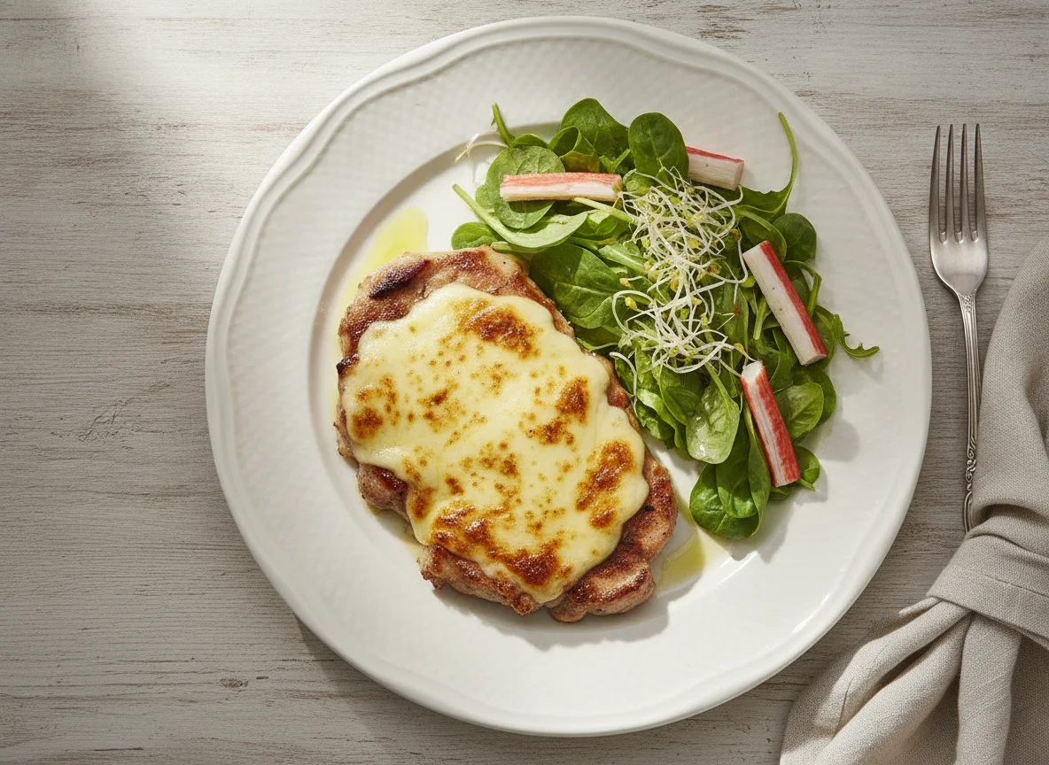 Lomo con queso y ensalada de surimi photo