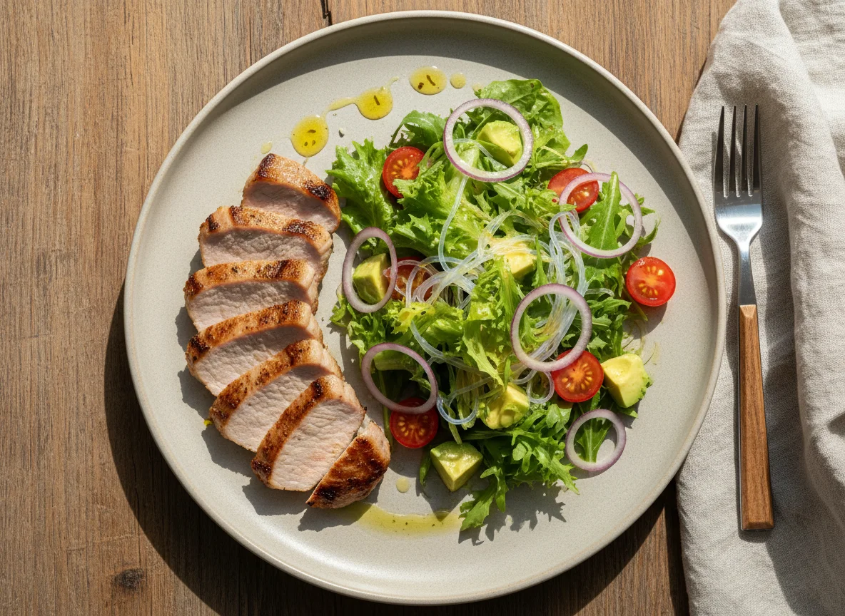 Lomo de cerdo con ensalada mixta photo