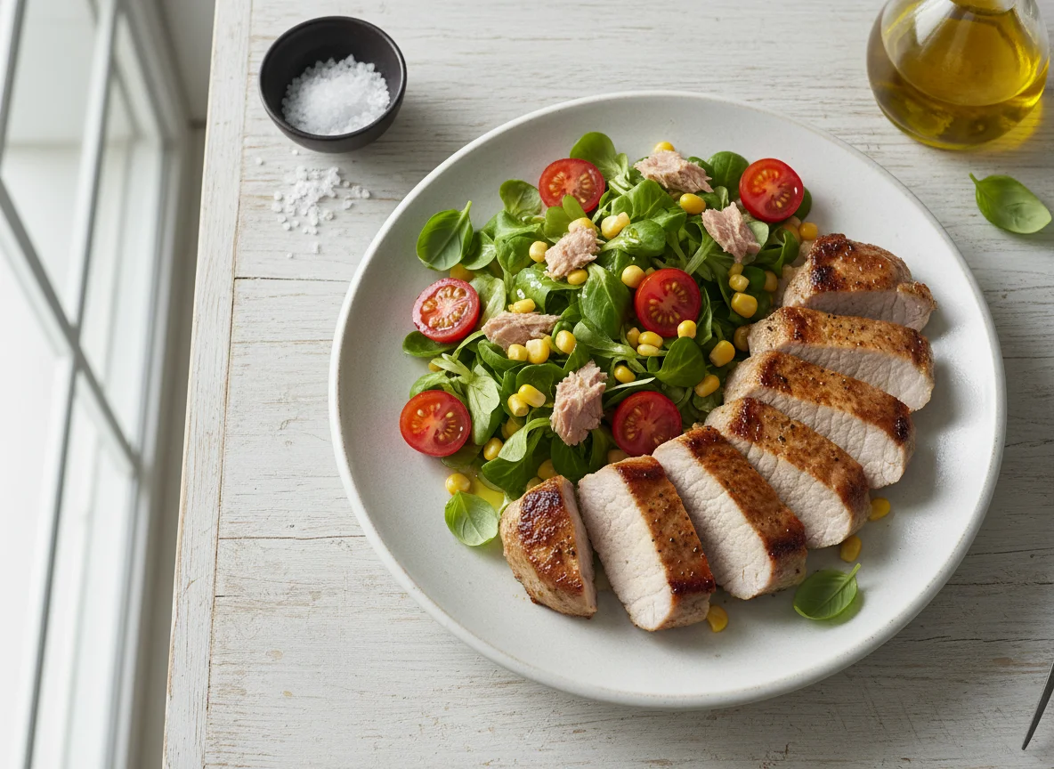 Lomo de cerdo con ensalada photo