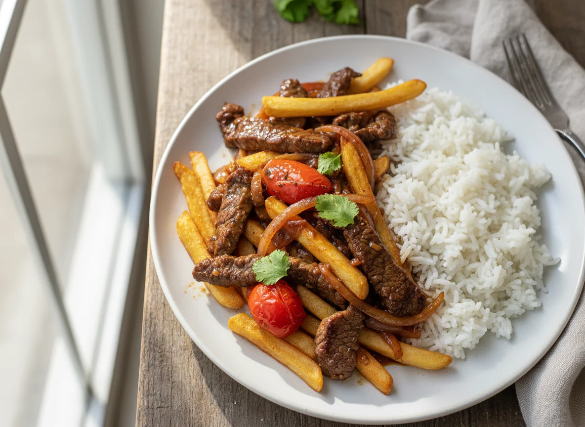 Lomo Saltado con arroz photo
