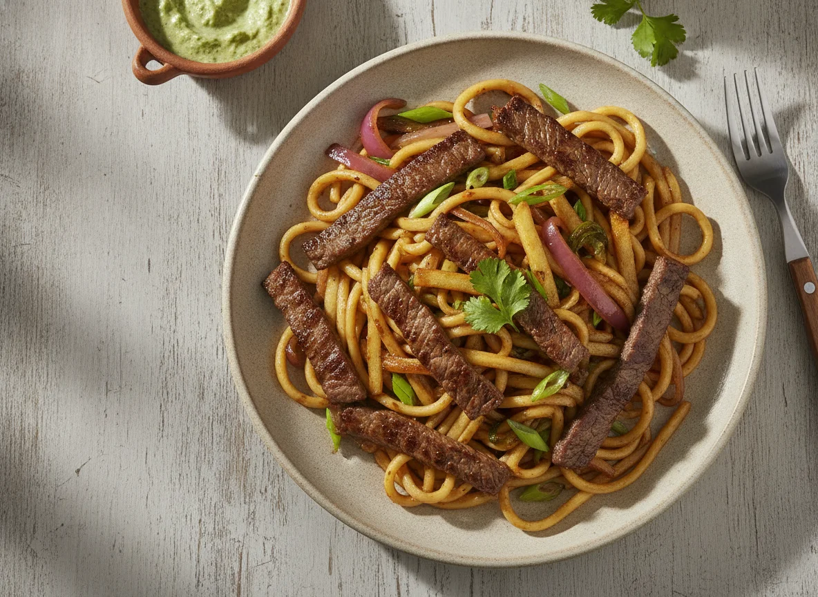 Lomo saltado con fideos photo