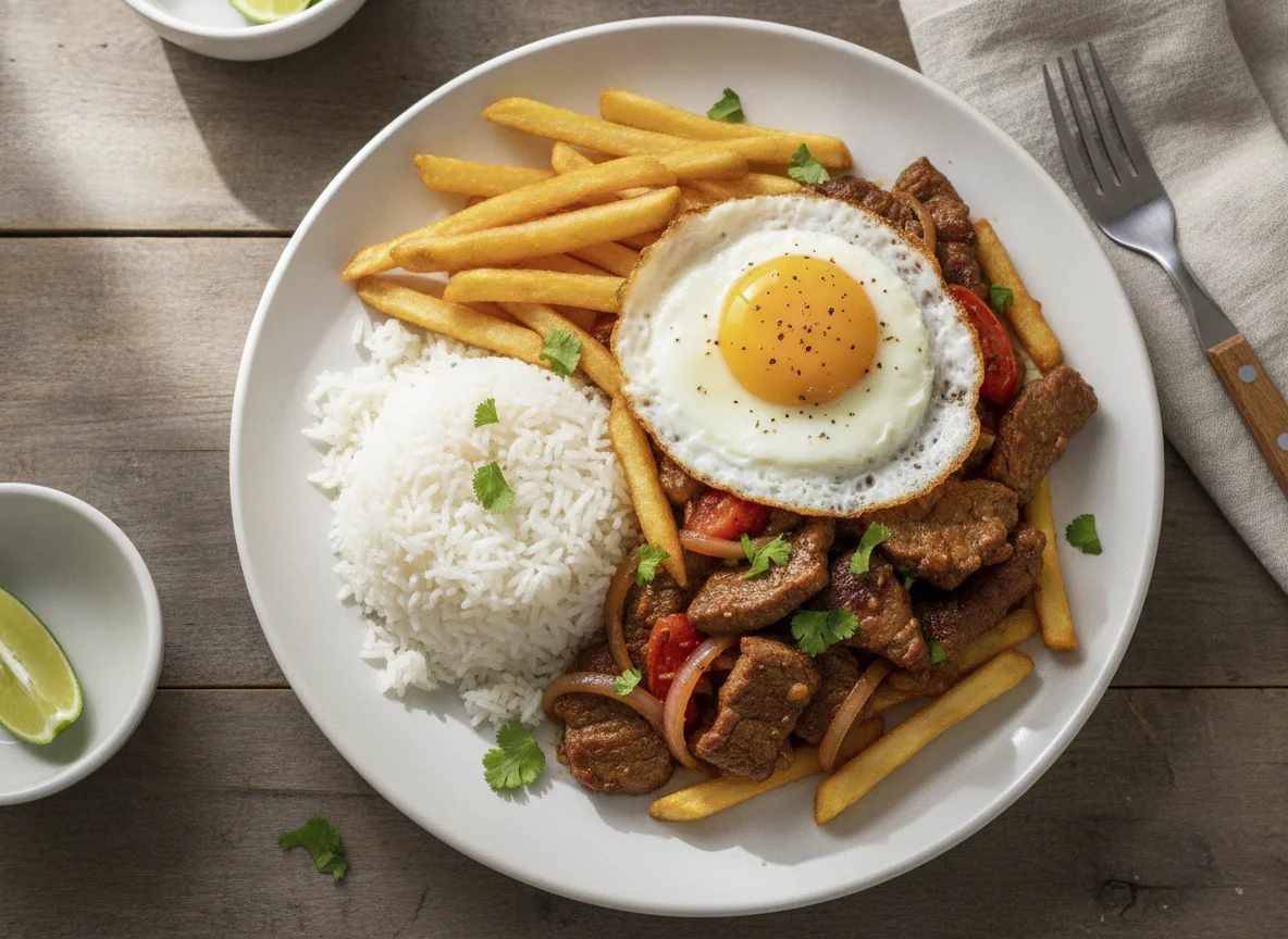Lomo saltado con huevo frito photo