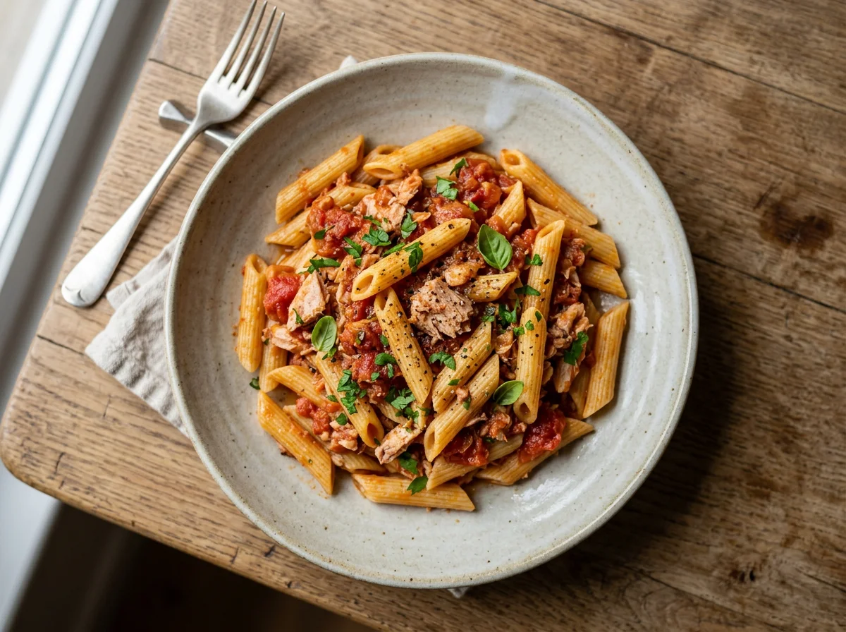 Macarrones con atún y tomate photo