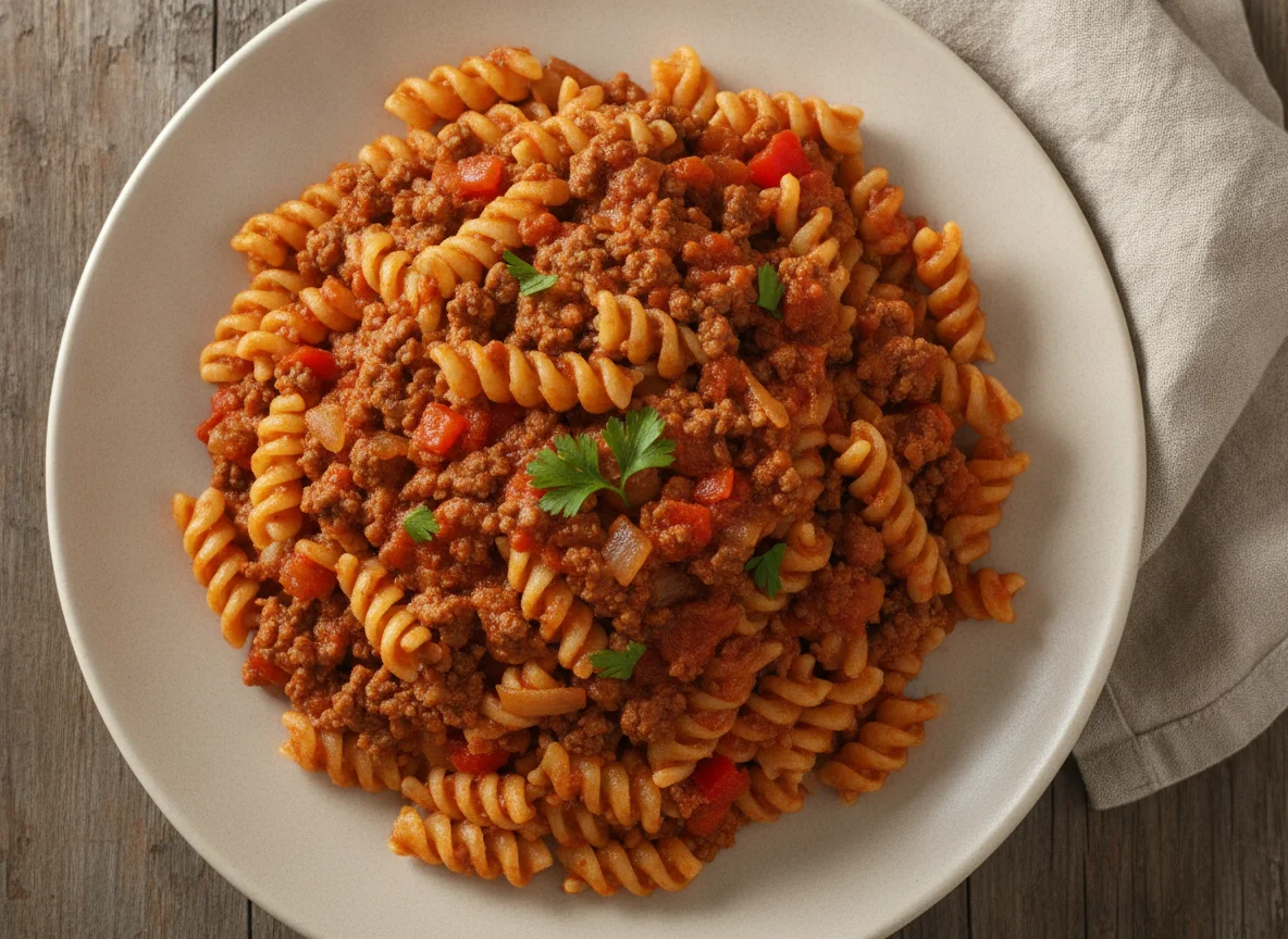 Macarrones con carne picada photo