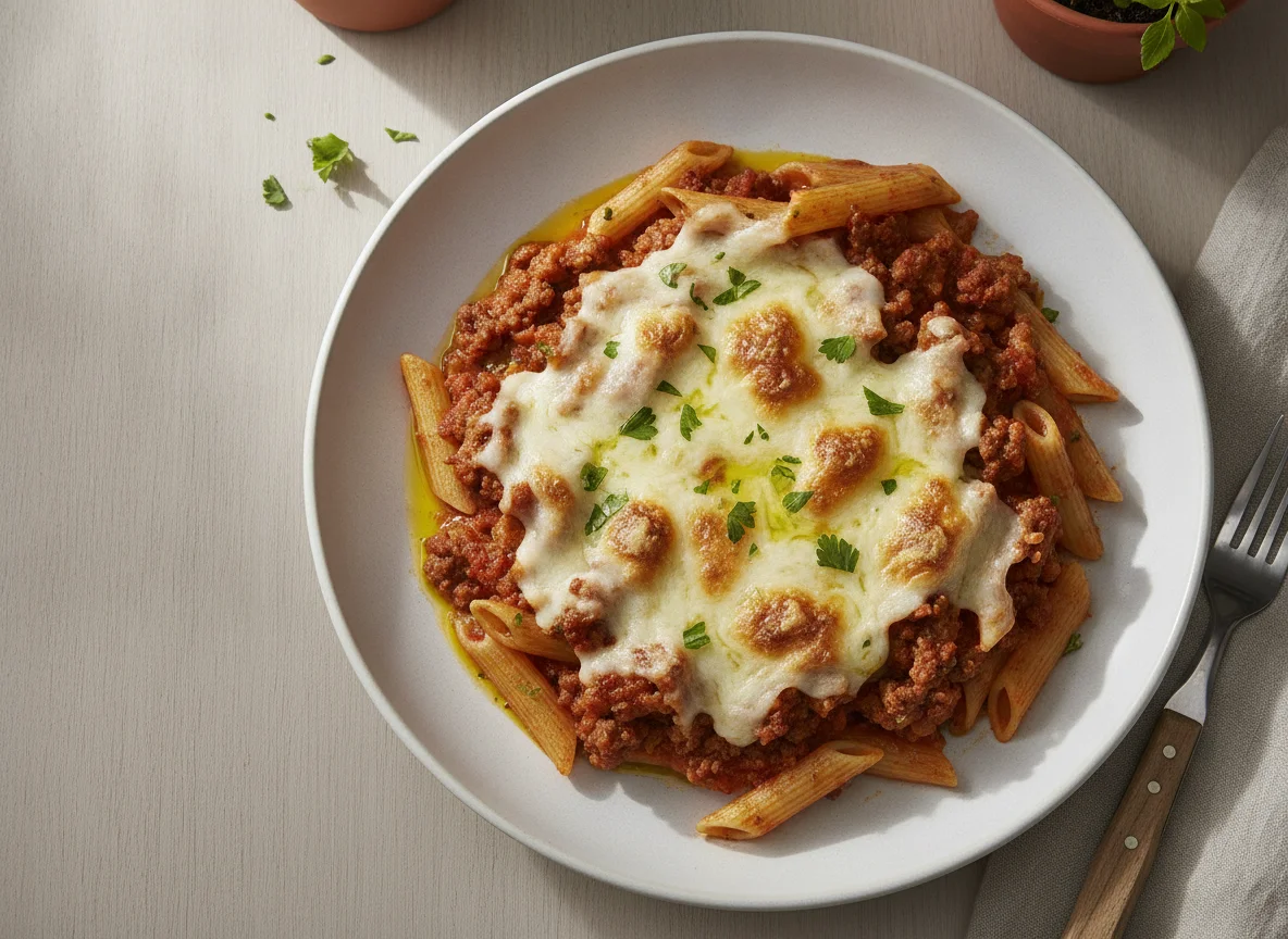 Macarrones con carne y queso photo