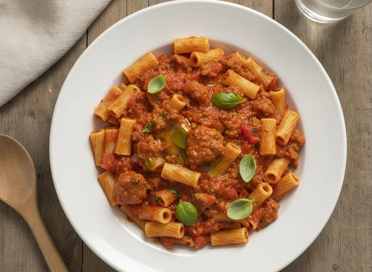 Macarrones con carne y tomate photo