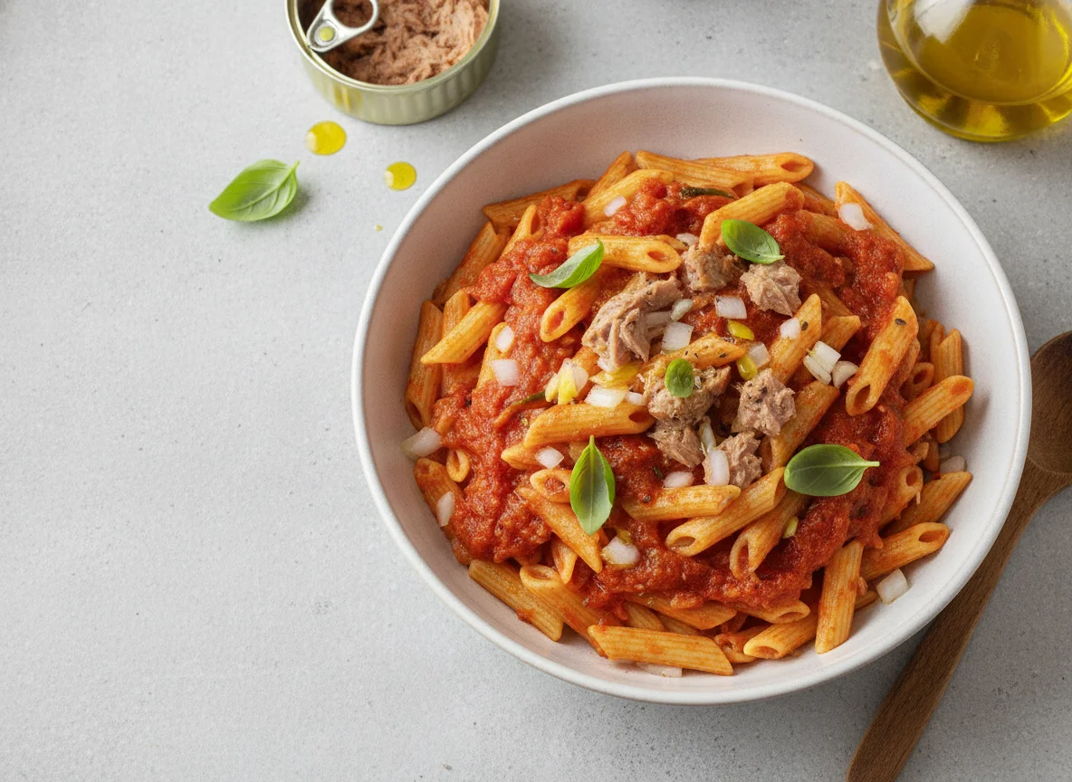 Macarrones con tomate y atún sin gluten photo