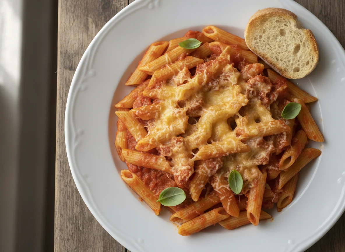 Macarrones con tomate y queso rallado photo