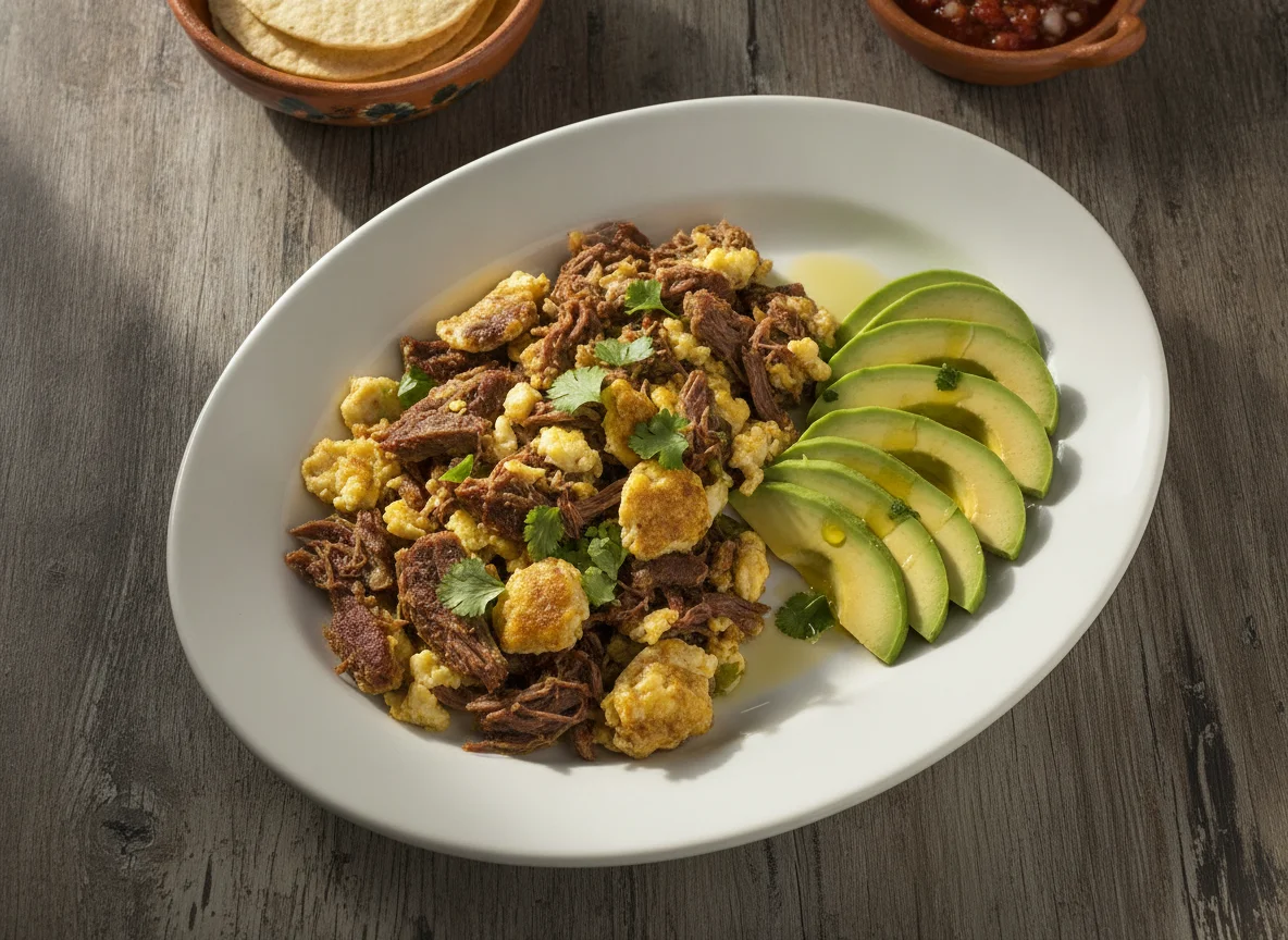 Machaca con huevo y aguacate photo