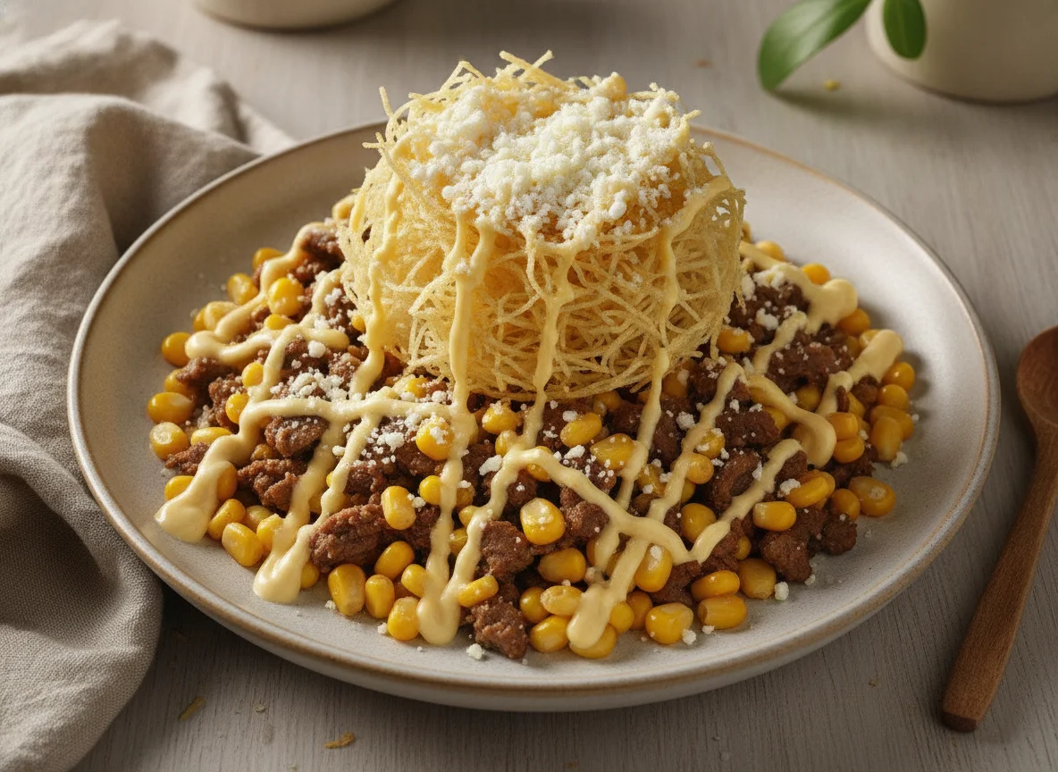 Maicitos con carne y papas cabello de ángel photo