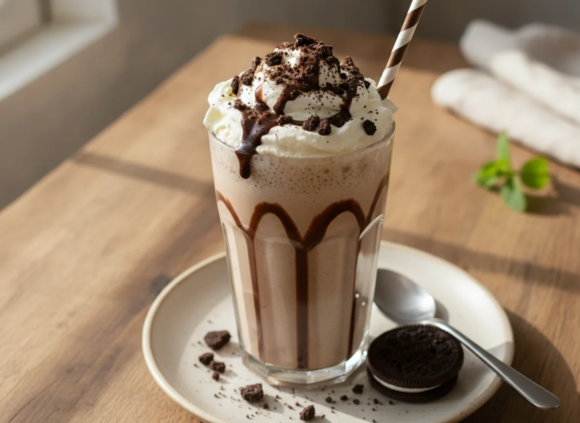 Malteada de helado con chocolate y galletas photo