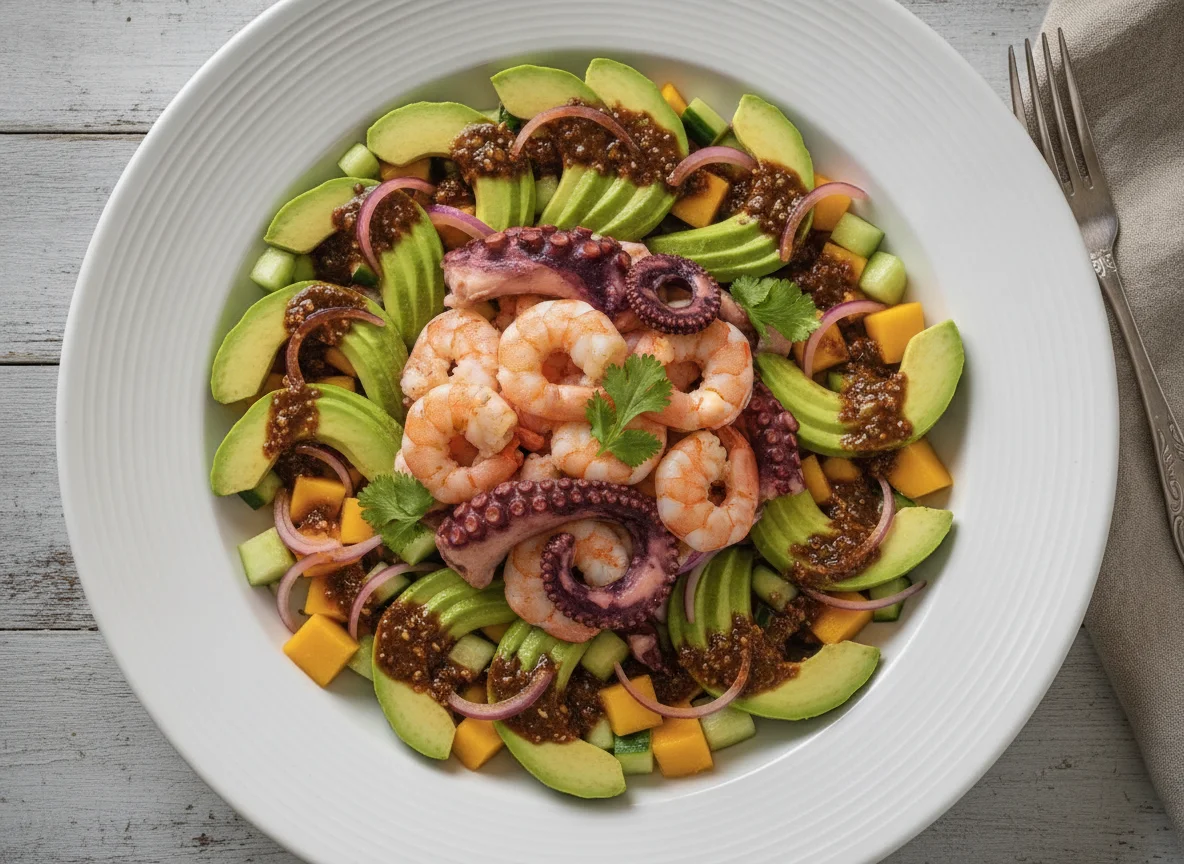 Mariscada mixta con camarón, pulpo y aguacate photo