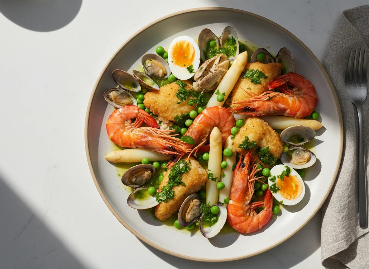 Mariscada variada con guarnición photo