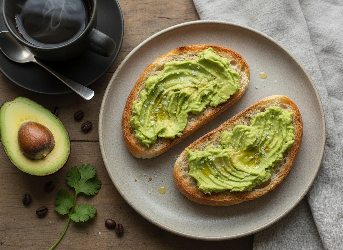 Marraqueta tostada con palta y café photo