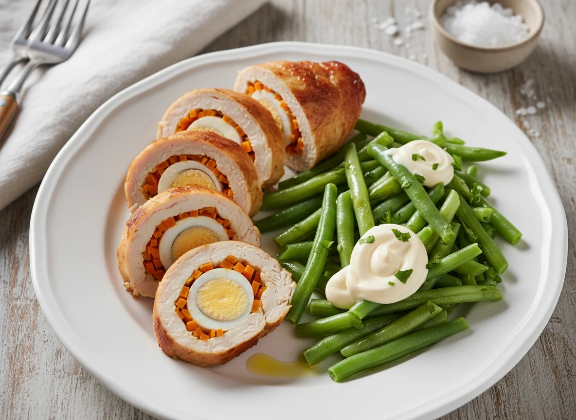Matambre de pollo con ensalada de chauchas y mayonesa photo