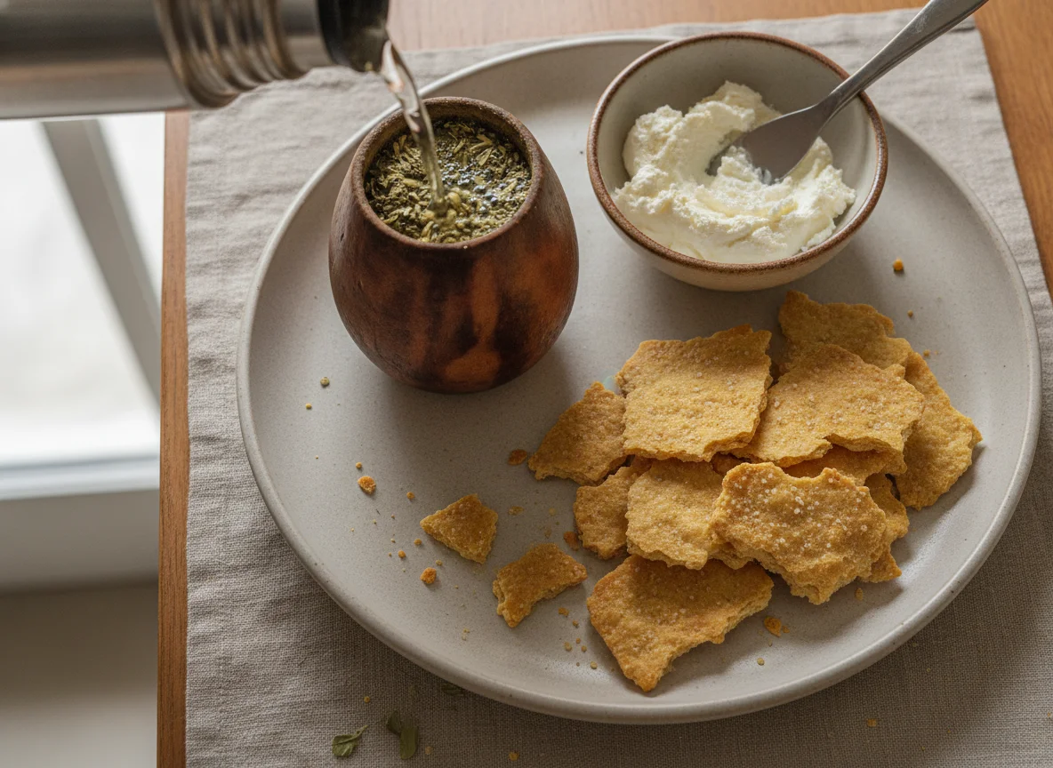 Mate con galletitas saladas y queso untable photo