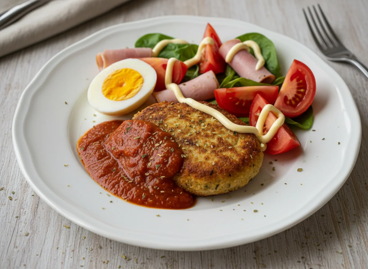 Medallón de espinaca con ensalada photo