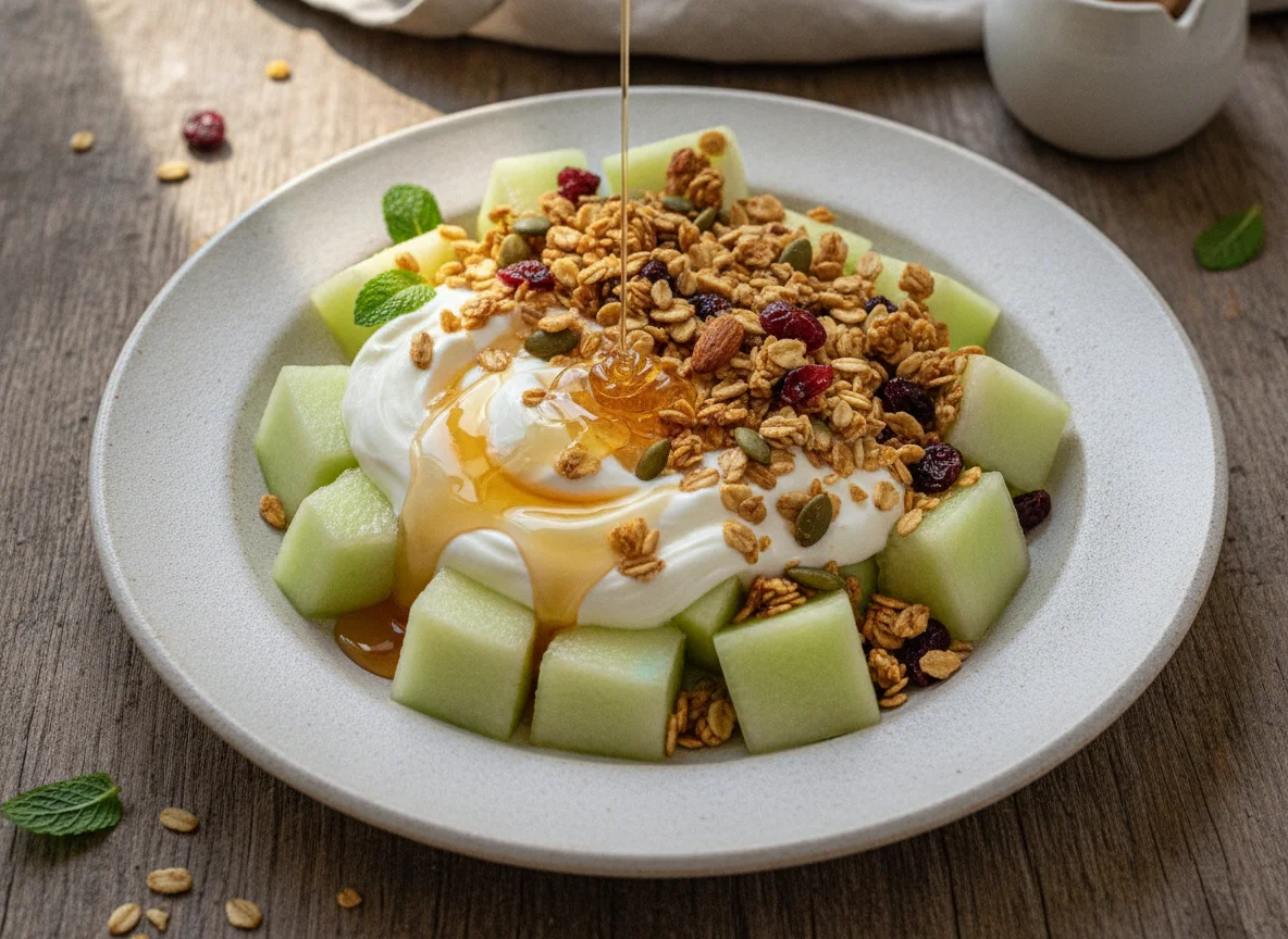 Melón con yogur y granola photo
