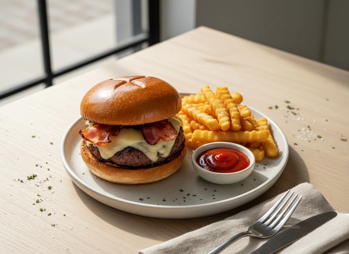 Menú de hamburguesa con patatas fritas y kétchup photo