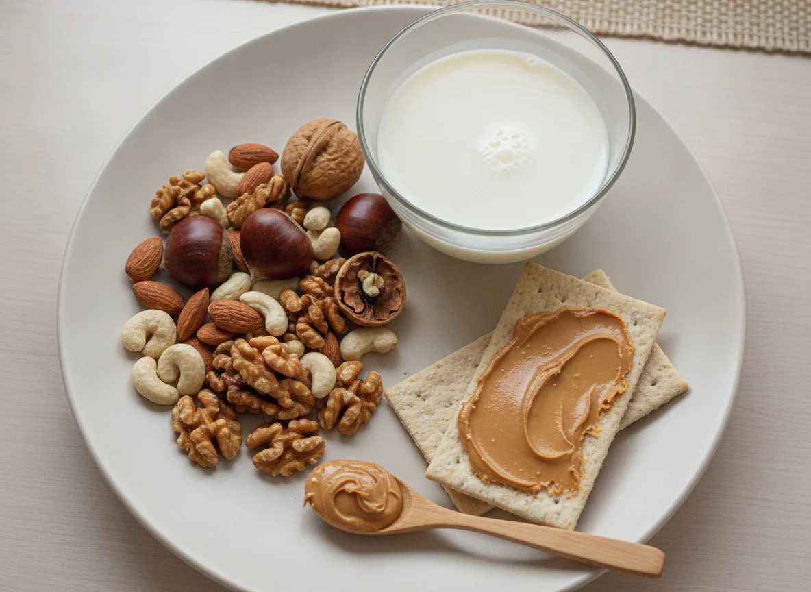 Merienda saludable con frutos secos y leche photo