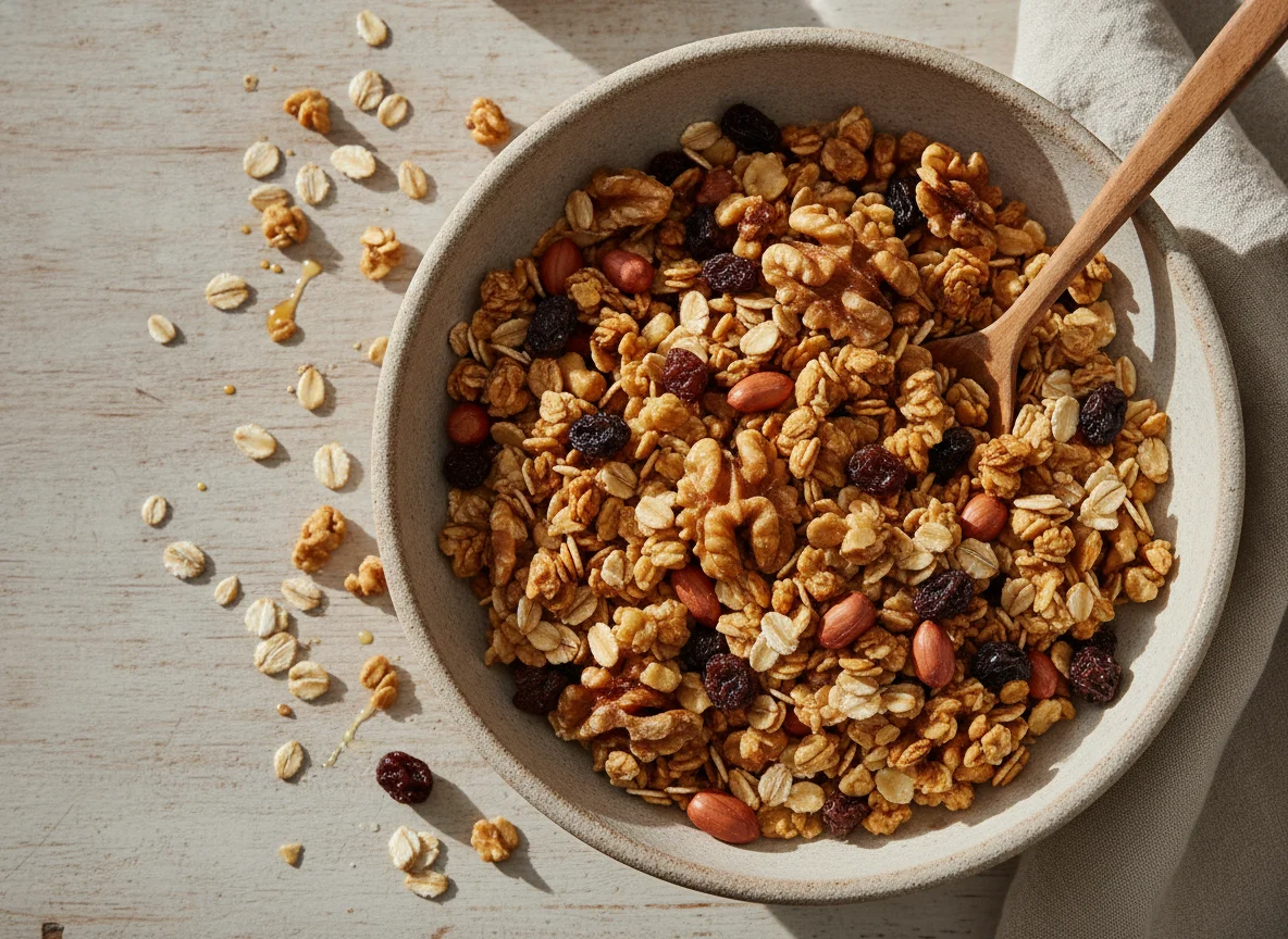 Mezcla de avena y granola con frutos secos photo