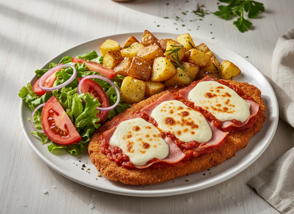 Milanesa a la Napolitana con Papas Rústicas y Ensalada photo