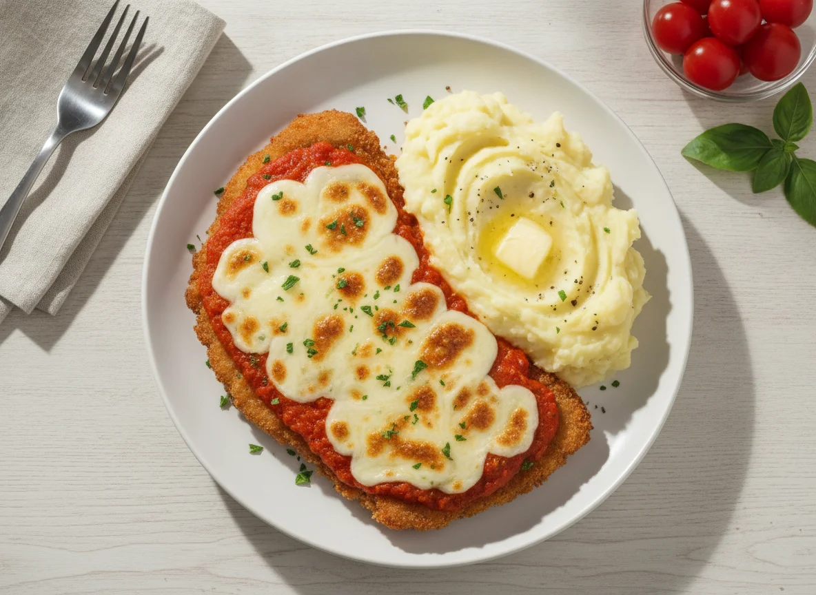 Milanesa a la napolitana con puré de papas photo