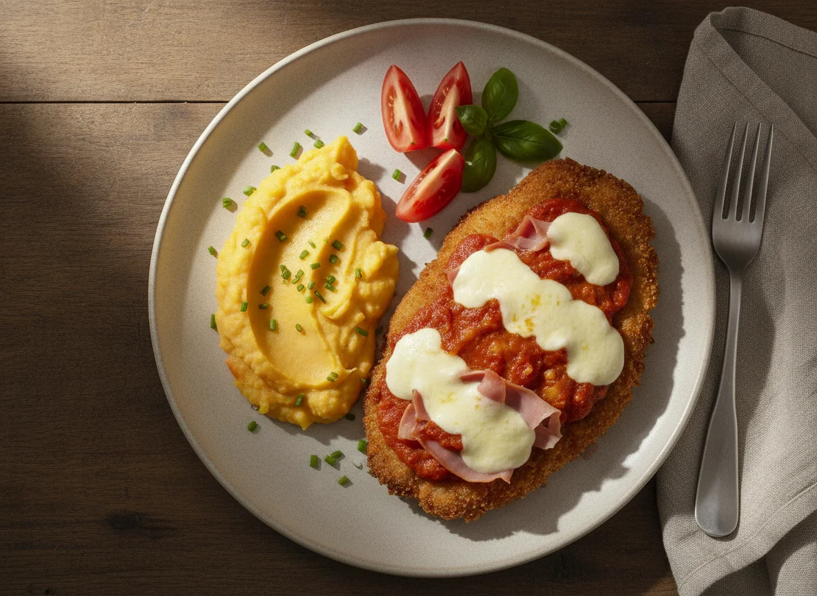 Milanesa a la napolitana con puré mixto photo