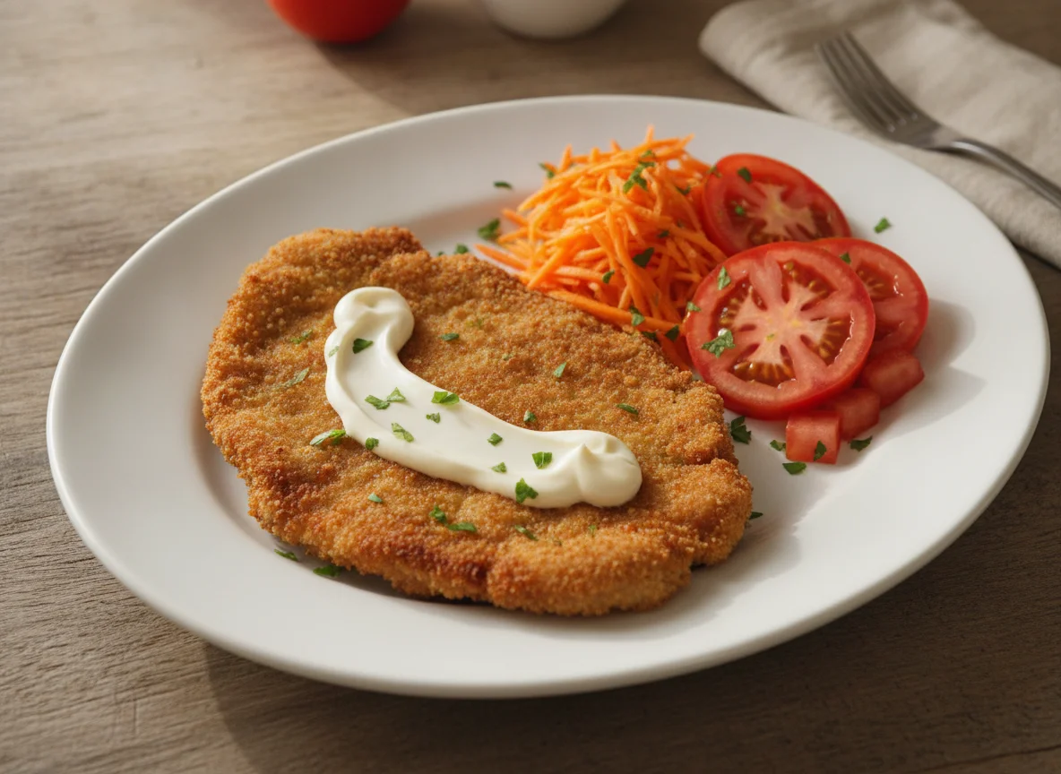 Milanesa con ensalada de zanahoria y tomate photo