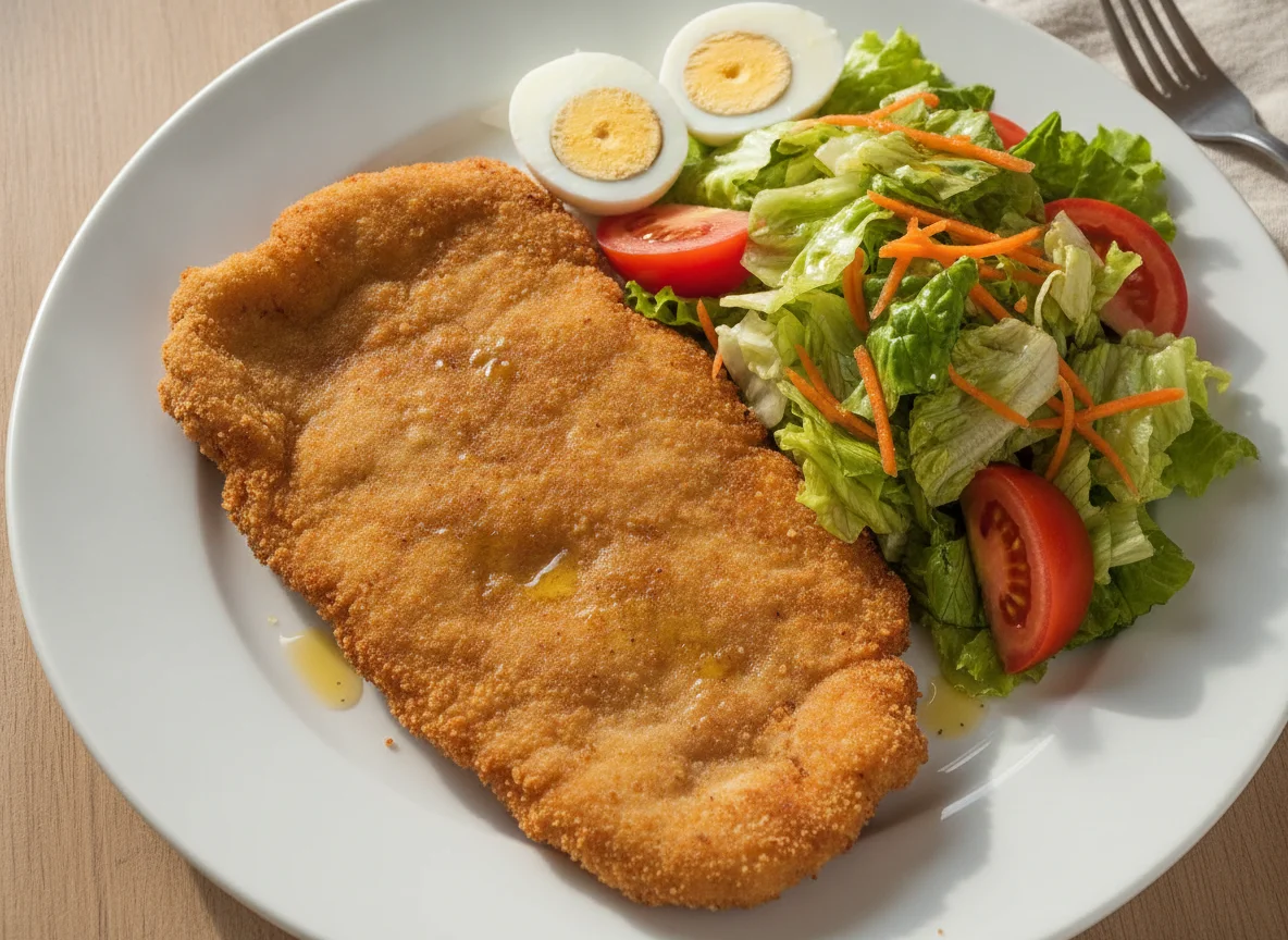 Milanesa con ensalada mixta y huevo duro photo