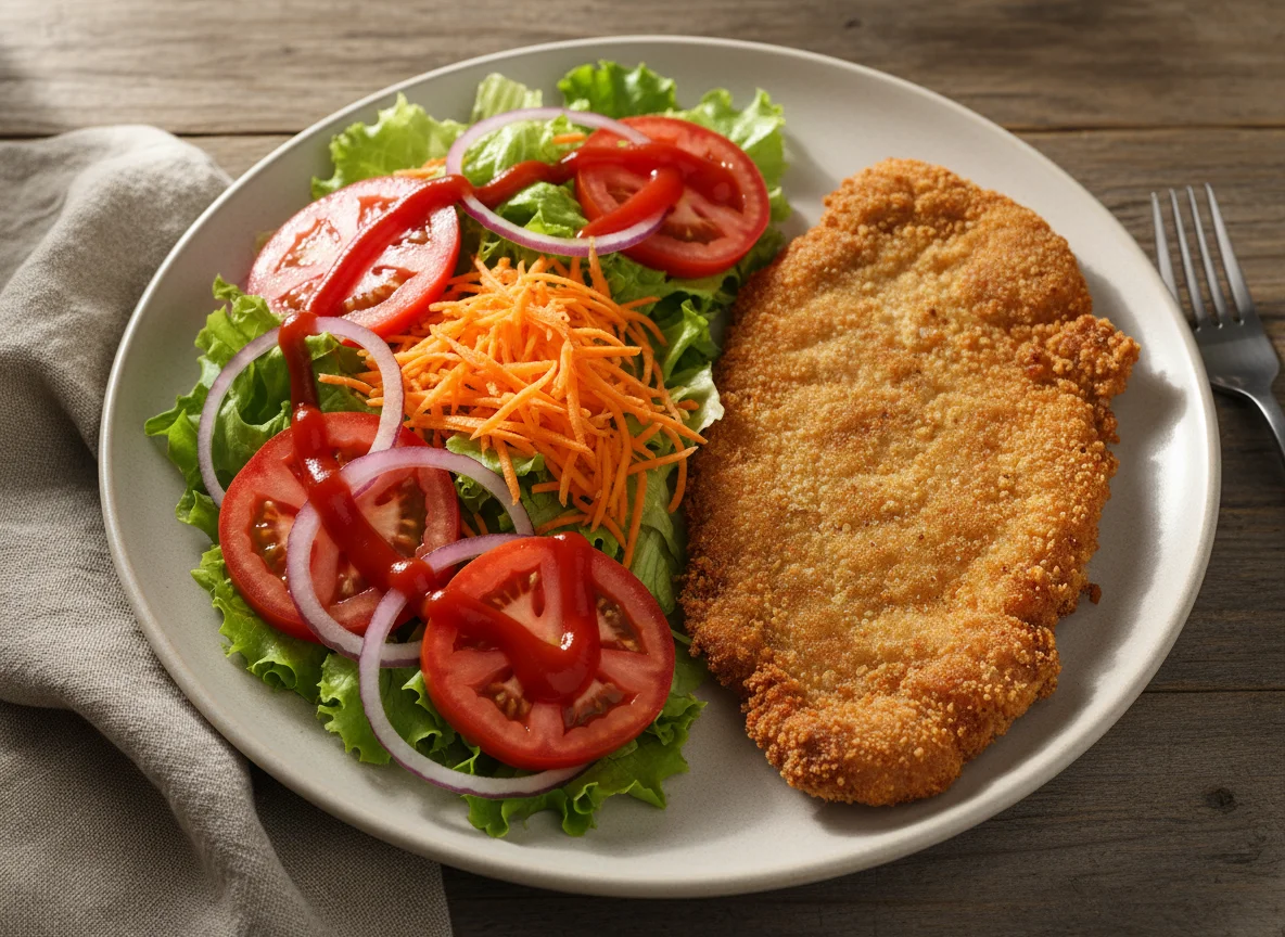 Milanesa con ensalada y aderezo photo