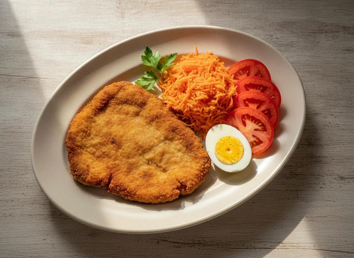 Milanesa con ensalada y huevo photo