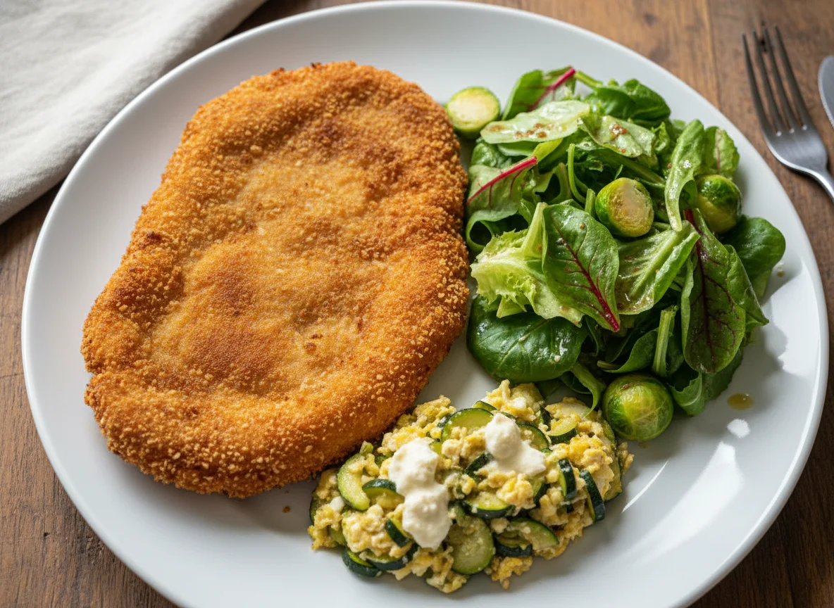 Milanesa con ensalada y zapallitos photo