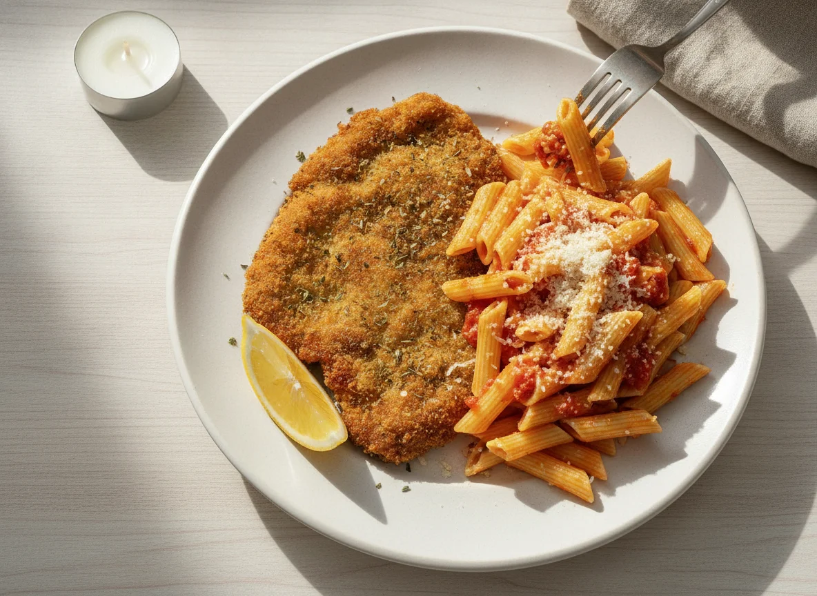 Milanesa con fideos photo