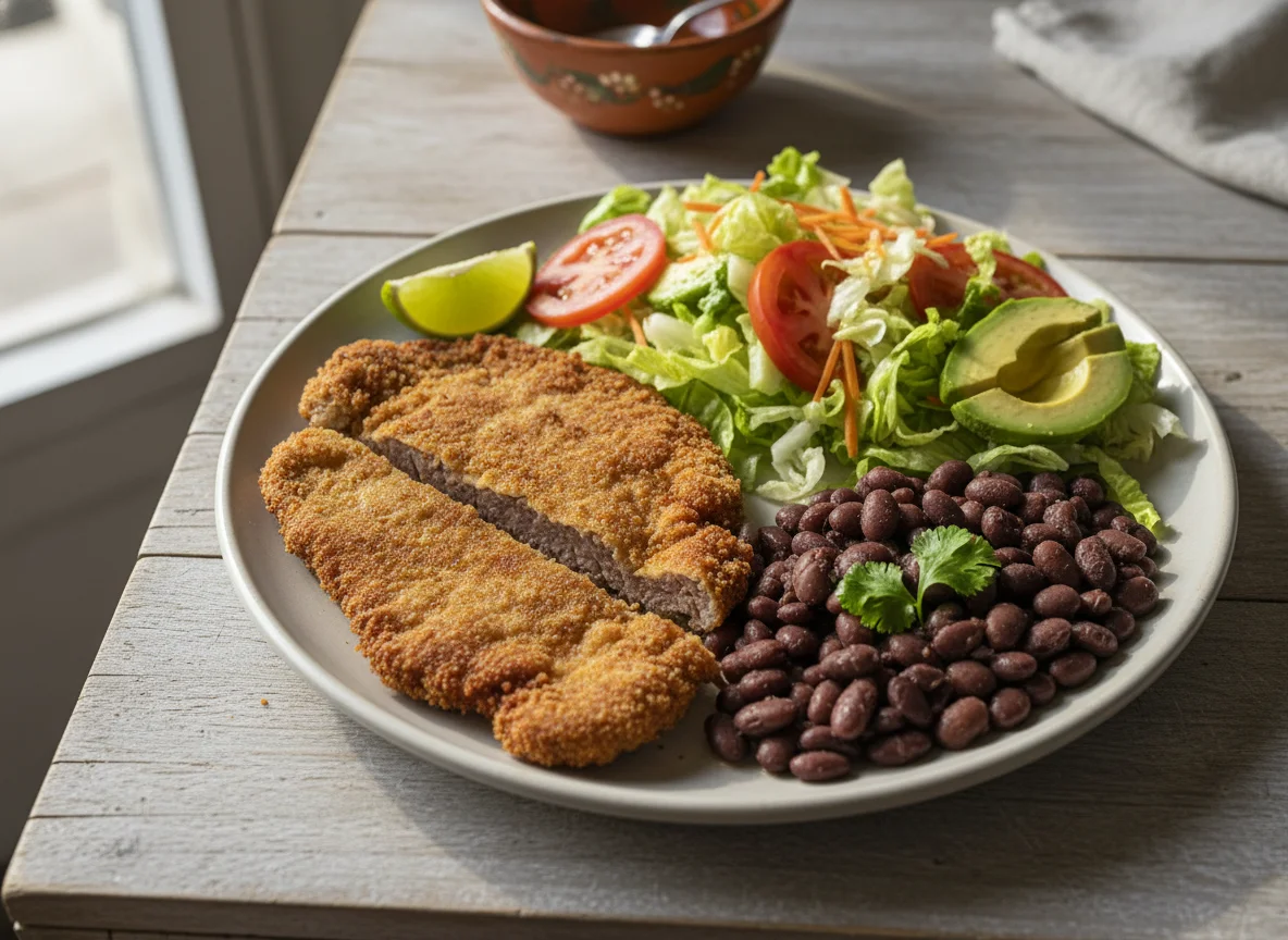 Milanesa con frijoles y ensalada photo