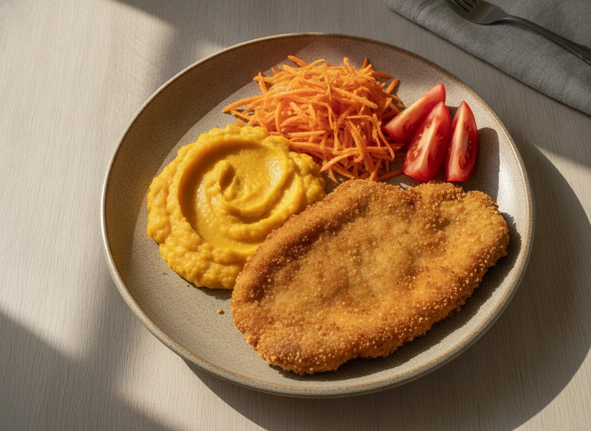 Milanesa con puré de calabaza y ensalada photo