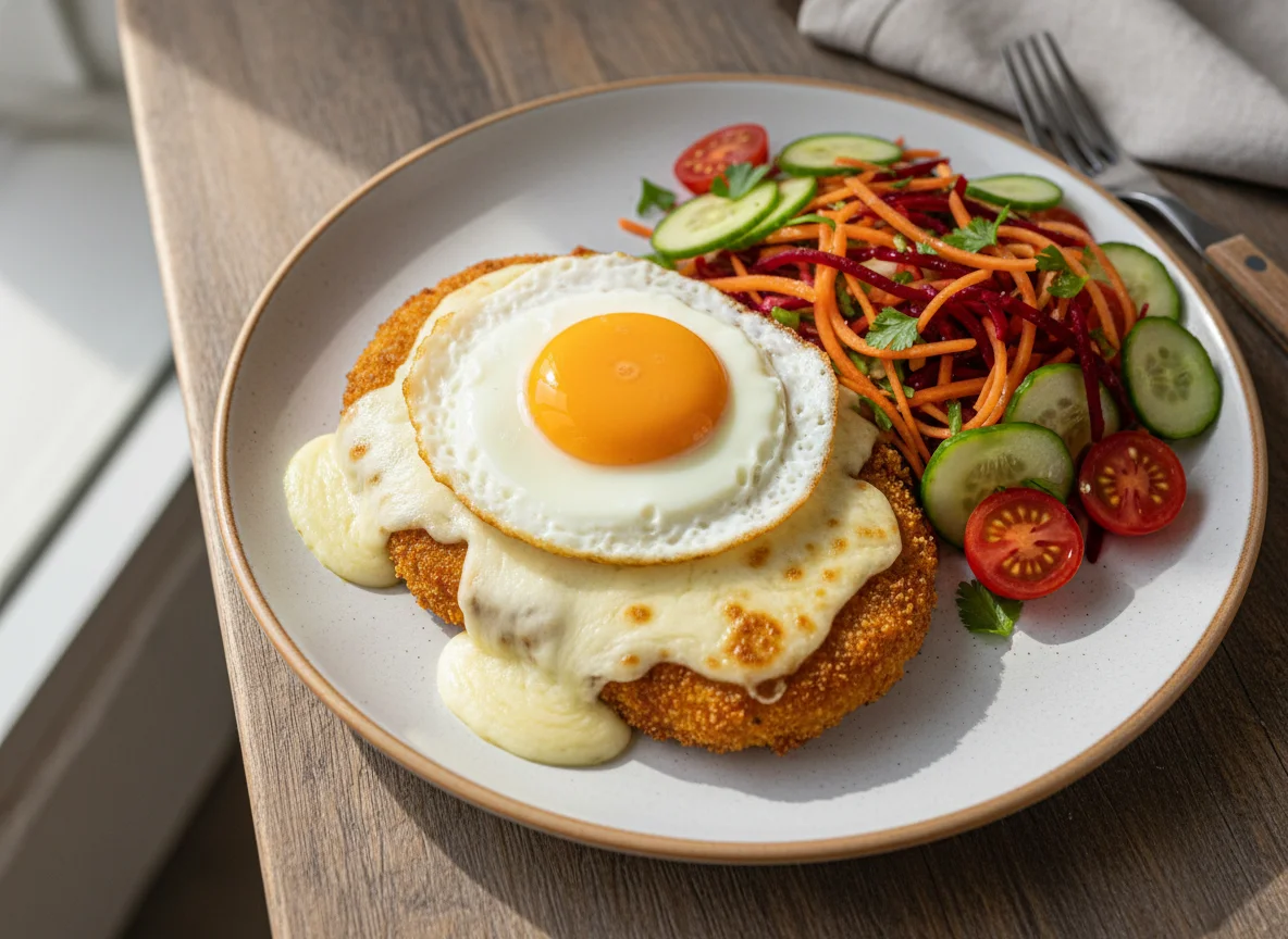 Milanesa de calabaza con ensalada y huevo photo