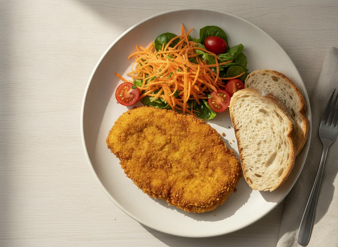 Milanesa de calabaza con ensalada y pan photo