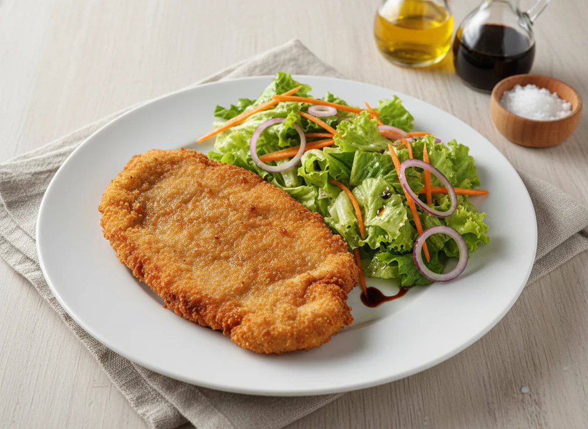 Milanesa de carne con ensalada mixta photo
