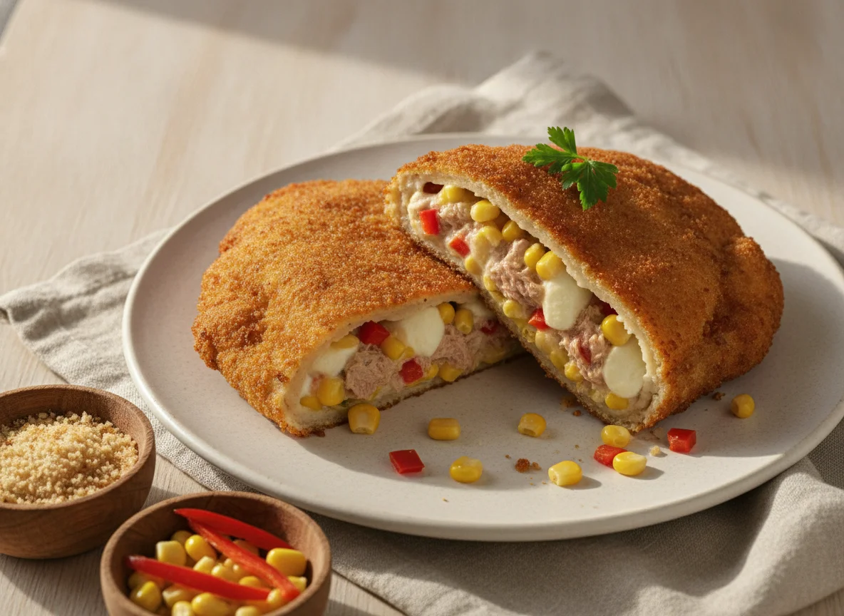 Milanesa de carne con relleno de atún, choclo y pimiento photo