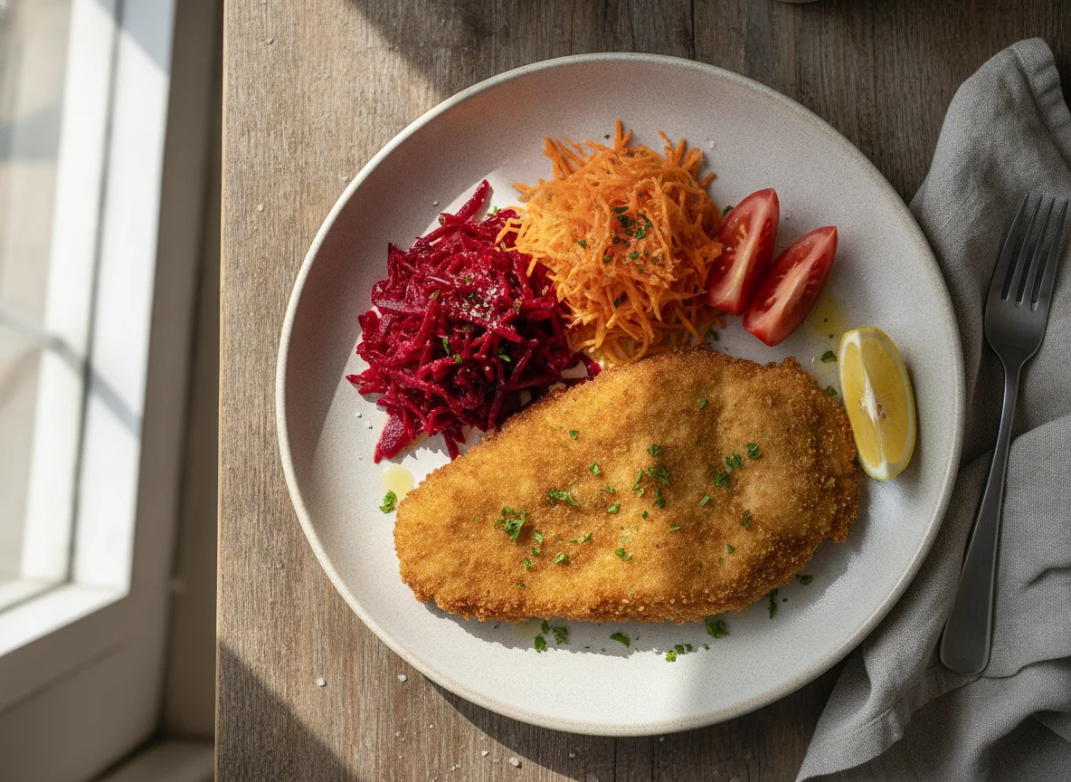 Milanesa de pescado con ensalada photo