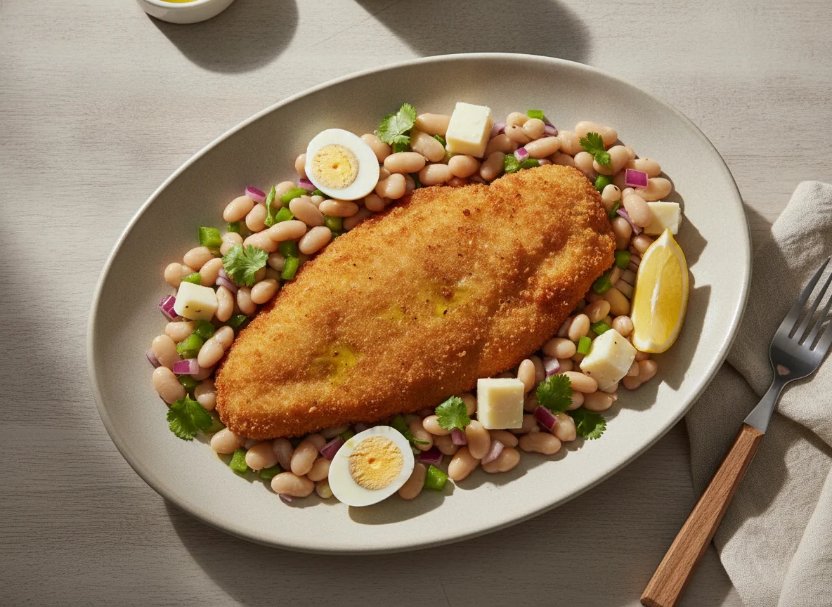 Milanesa de pescado con guarnición photo