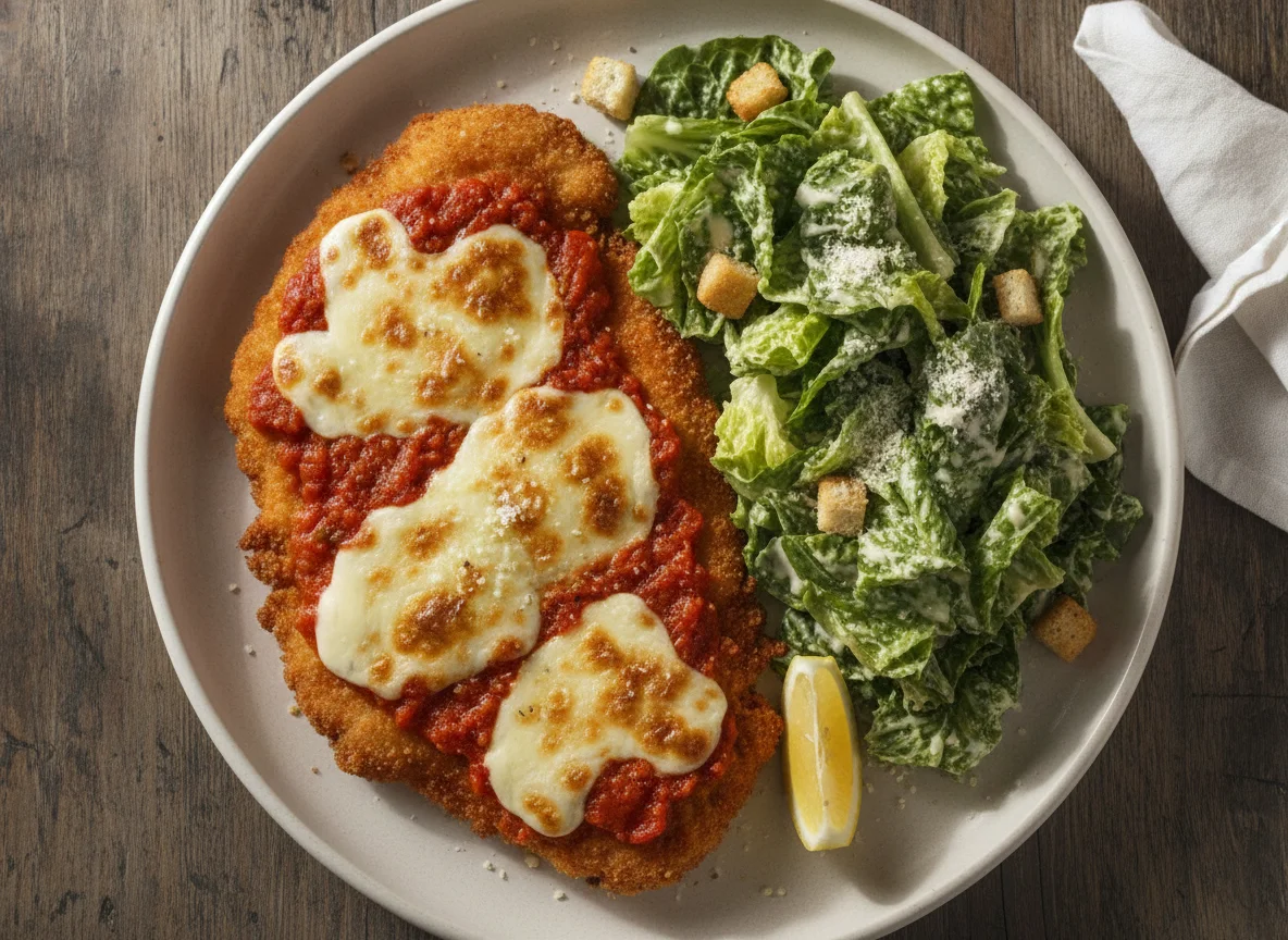 Milanesa de pollo a la parmesana con ensalada César photo