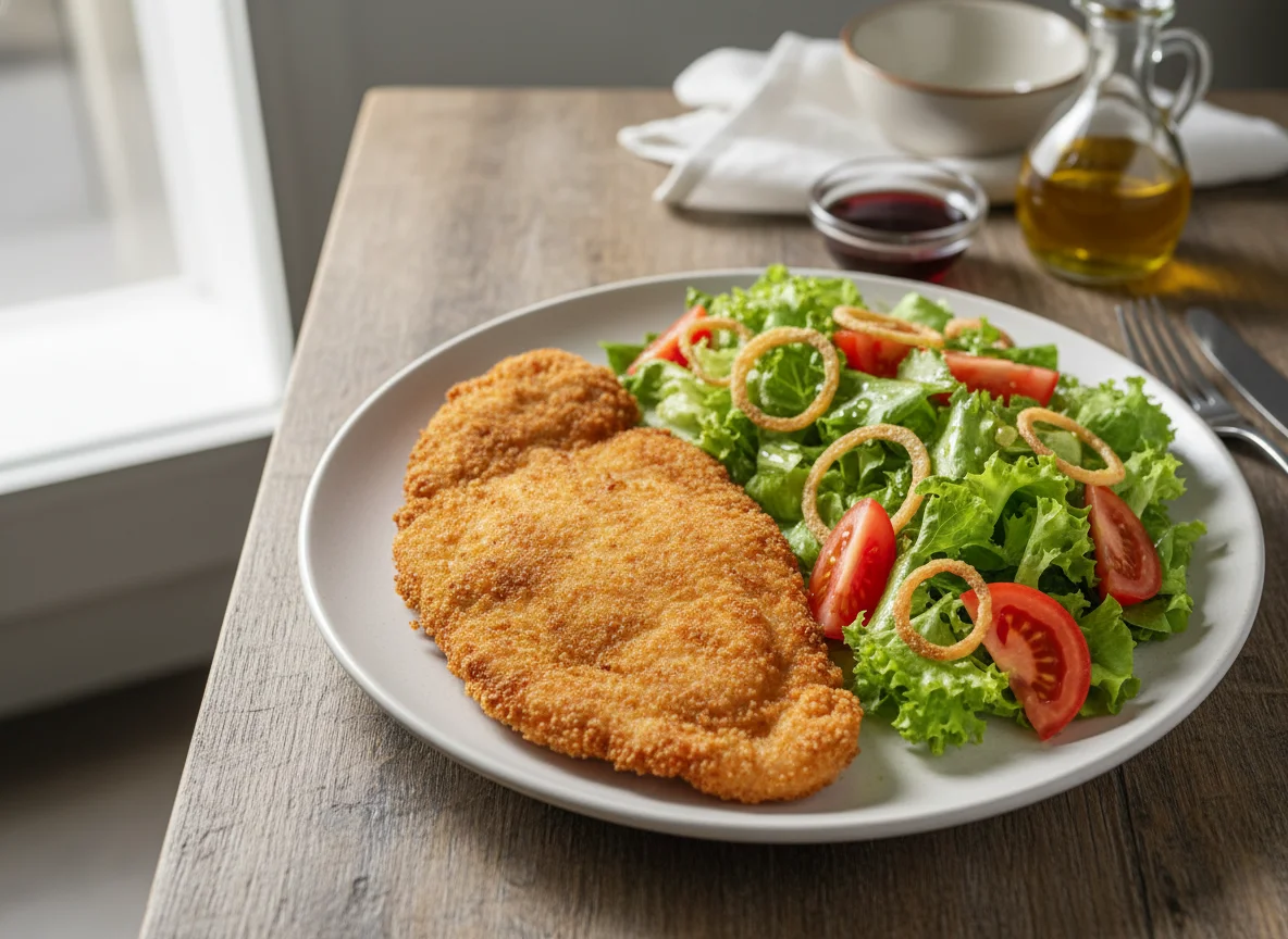 Milanesa de pollo con ensalada mixta photo