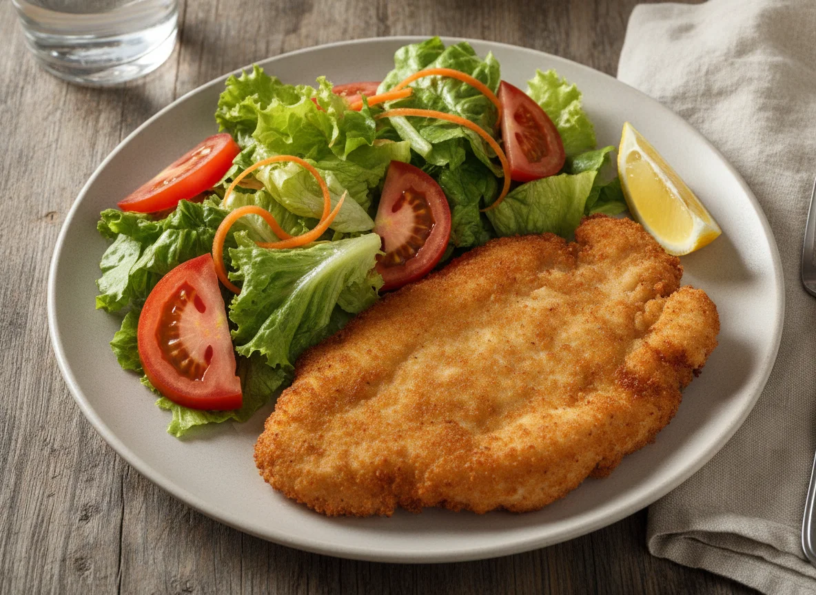 Milanesa de pollo con ensalada photo