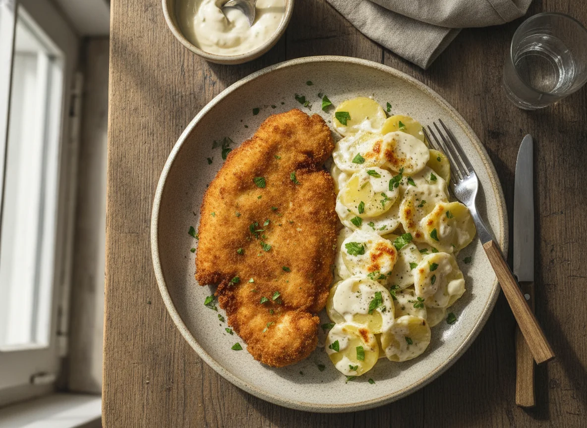 Milanesa de pollo con papas a la crema photo
