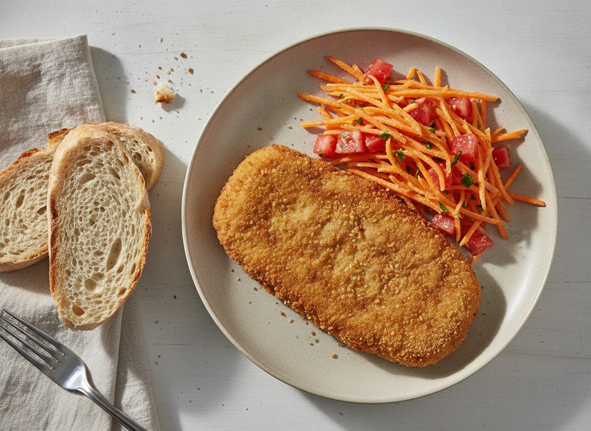 Milanesas de soja con ensalada y pan photo