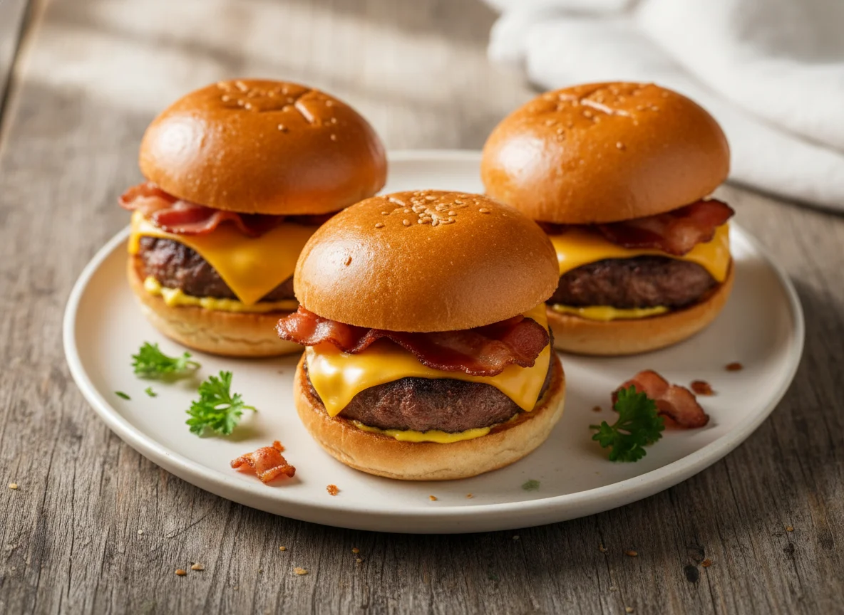 Mini hamburguesas con queso y bacon photo