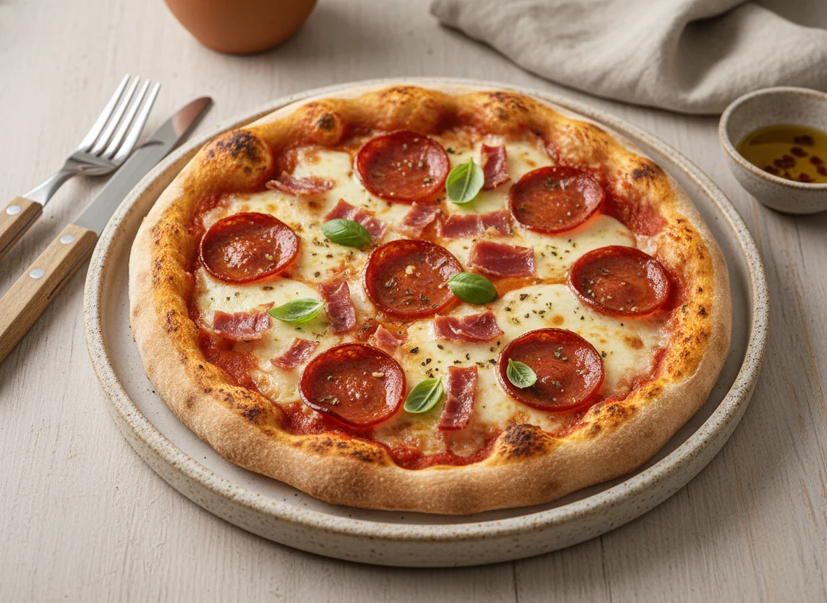 Mini pizza de pepperoni y jamón photo